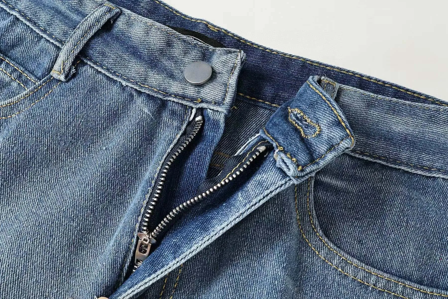 P270 Chrome Hearts/Chrome Hearts Classic Color Leather Cross Washed Color Fabric Unisex Denim Trousers Color: Picture Color Code Number: 28-36